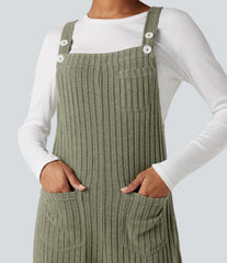 Ribbed Knit Adjustable Straps Casual Joggers Overalls with Pockets