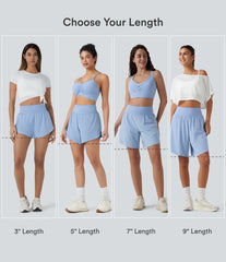 SoftlyZero™ QuickDry High Waisted Tummy Control Reflective Dots Crossover Hem 2-in-1 Running Shorts 7'' with Pockets