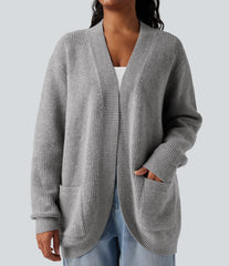 Open Front Long Sleeve Casual Cardigan with Pockets