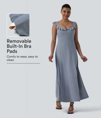 Built-in Bra Ruffle Flowy Maxi Dress