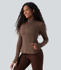 SpacerTek™ Stand Collar Reglan Long Sleeve Thumb Holes Workout Jacket