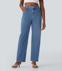 Halara Flex™ Mid Rise Washed Casual Baggy Jeans with Pockets