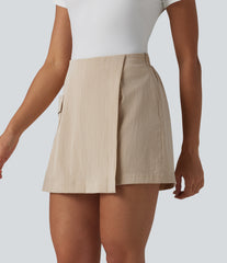 High Waisted Invisible Zipper Linen-Feel Casual Skort with Pocket