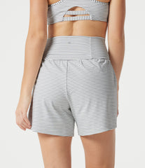 Super High Waisted 2-in-1 Stripe Yoga Shorts 5'' with Pockets