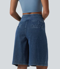 Halara Flex™ High Waisted Denim Casual Baggy Bermuda Shorts 10'' with Pockets