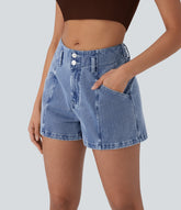 Halara Flex™ Mid Rise Zipper Pocket Denim Casual Shorts 3''