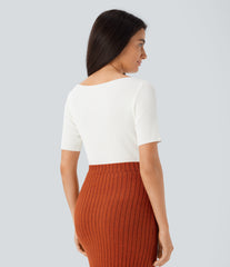 Boat Neck Short Sleeve Slim Work Sweater