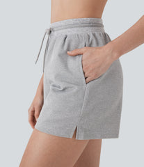 High Waisted Drawstring Waffle Yoga Sweat Shorts with Pockets