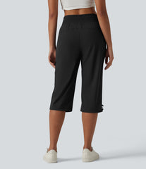 Mid Rise Drawstring Straight Leg Quick Dry InstantCool Capri Casual Pants with Pockets-UPF40+
