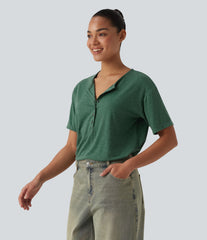 Henley Short Sleeve Heathered Relaxed Casual T-Shirt