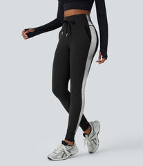 SoftlyZero™ Airy High Waisted Drawstring Pocket Color Block Full Length InstantCool Yoga Joggers-UPF50+