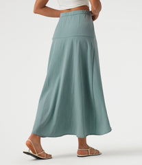 High Waisted High Low Maxi Casual Linen-Feel Skirt