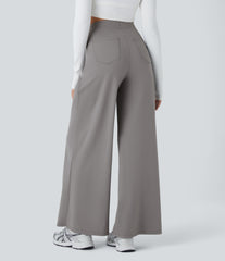High Waisted Drawstring Pockets Wide Leg Yoga Pants