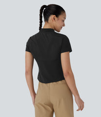 Stand Collar Half Zip Short Sleeve Cut Out InstantCool Quick Dry Golf Sports Top