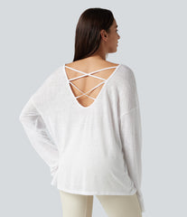 Boat Neck Long Sleeve Sheer Casual Top