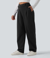 Halara Flex™ DayStretch Asymmetric High Waisted Barrel Leg Work Pants with Pockets