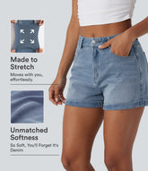 Halara Flex™ Mid Rise Zipper Pockets Denim Casual Shorts 3''