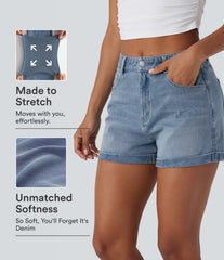 Halara Flex™ Mid Rise Zipper Pockets Denim Casual Shorts 3''