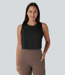 Cut Out Crossover Hem Solid Cropped Yoga Tank Top