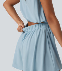 Boat Neck Sleeveless Casual Chiffon Romper with Pockets-Easy Peezy Edition