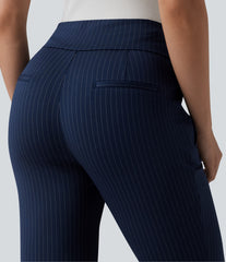 Mid Rise Stripe Work Flare Pants with Pockets