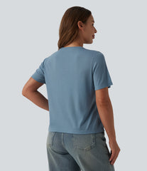 Round Neck Short Sleeve Relaxed Casual Wool-Blend T-Shirt