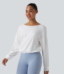 Crisscross Backless Scoop Neck Long Sleeve Yoga Cotton Sports Top