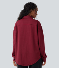 Curved Hem Houndstooth Oversized Casual Jacket with Pockets