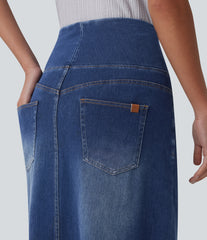 Halara Flex™ High Waisted Tummy Control Denim Midi Casual Skirt with Pockets