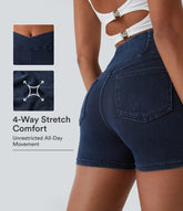 Halara Flex™ High Waisted Crossover Pocket Denim Casual Shorts 3"