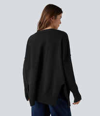V-neck Reglan Long Sleeve Relaxed Fit Casual Sweater