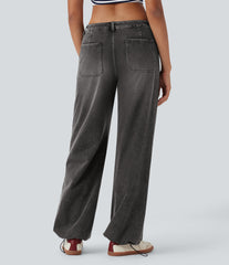 Halara Flex™ Low Rise Adjustable Drawcord Stretchy Knit Casual Parachute Jeans with Multiple Pockets