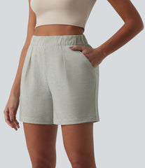 High Waisted Pleated Casual Baggy Sweat Shorts with Pockets