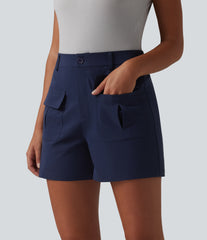 Mid Rise Stretchy Poplin Work Shorts 4'' with Pockets