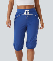 SoftlyZero™ Airy Mid Rise Drawstring Pocket Color Block Contrast Binding InstantCool Dance Pedal Pusher Joggers -UPF50+
