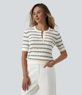 Henley Short Sleeve Stripes Work Sweater