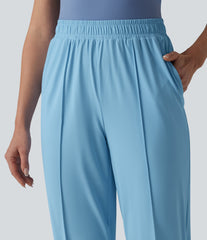 High Waisted Pintuck InstantCool Workout Pants with Pockets-UPF50+