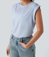 Round Neck Sleeveless Ruched Casual Top