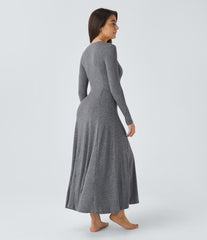 Henley Long Sleeve Flare Maxi Casual Dress