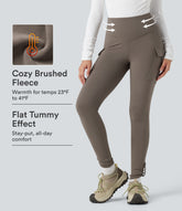 High Waisted Tummy Control Fleece Hiking Leggings with Pockets