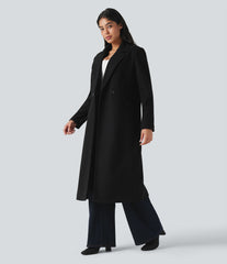 Notched Collar Long Sleeve Longline Fleece Casual Coat with Pockets