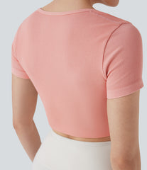 Ribbed Square Neck Short Sleeve Cropped Yoga Sports Top