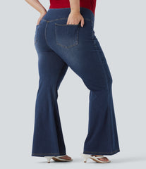 Plus Size Halara Flex™ High Waisted Crossover Washed Casual Flare Jeans with Pockets