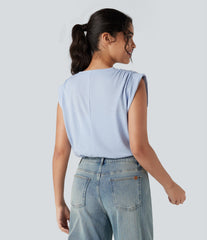 Round Neck Sleeveless Ruched Casual Top