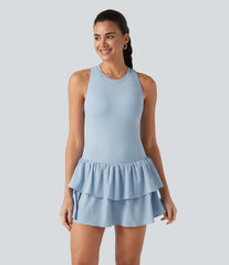 Breezeful™ Racerback Sleeveless Tiered Ruffle Hem Built-in Bra 2-in-1 Quick Dry Casual Dress