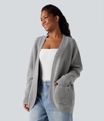 Open Front Long Sleeve Casual Cardigan with Pockets