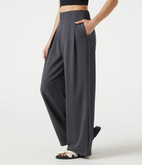 Mid Rise Baggy Casual Linen-Feel Pants with Pockets