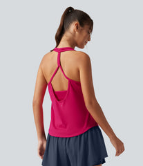 U Neck Built-in Bra Curved Hem Cool Touch Quick Dry Yoga Tank Top-UPF50+
