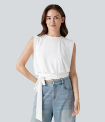 Round Neck Sleeveless Tie Side InstantCool Casual Top-UPF50+