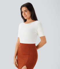 Boat Neck Short Sleeve Slim Work Sweater